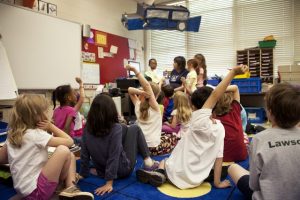 Children sitting on classroom floor